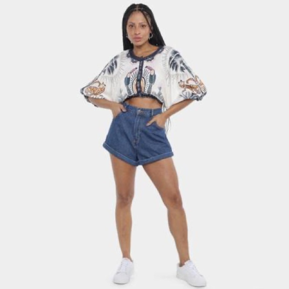 NWT| FARM | White and Blue Crop Top